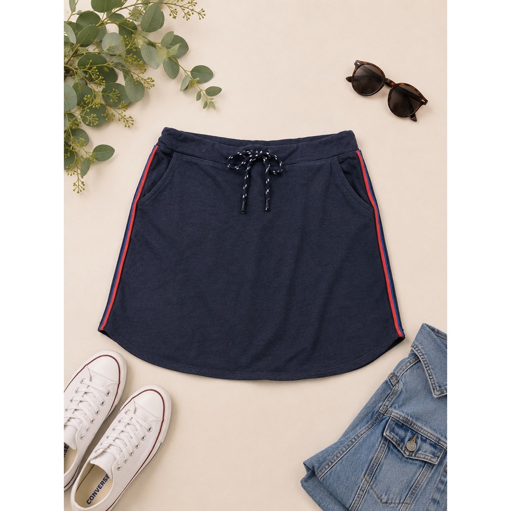 Sundry Navy Blue French Terry Mini Skirt Side Stripe Drawstring Pockets Size 2